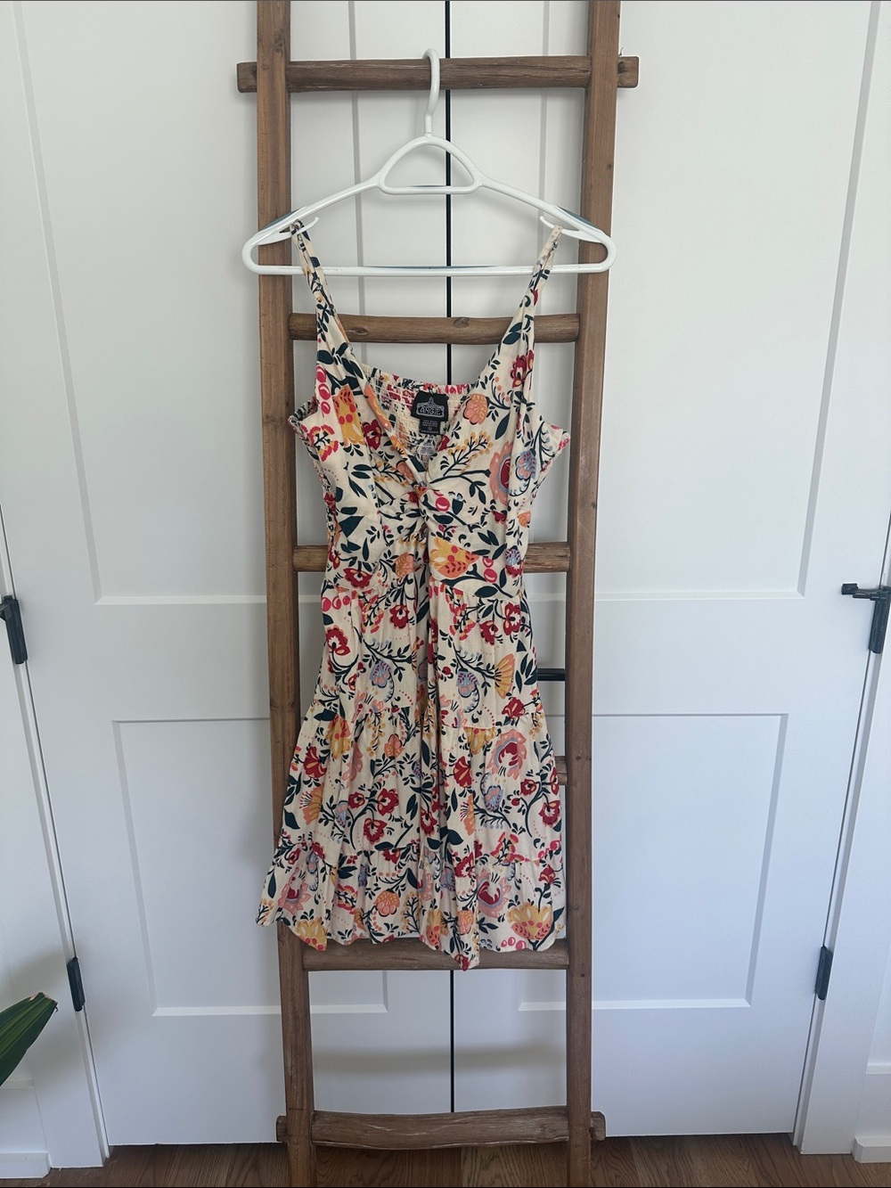 Angie Cream Floral Mini Dress with Red & Yellow Accents